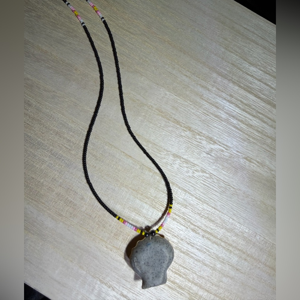 Handcrafted Sunrise Shell and Black, Yellow & Pink Beaded Necklace - Picture 8 of 8